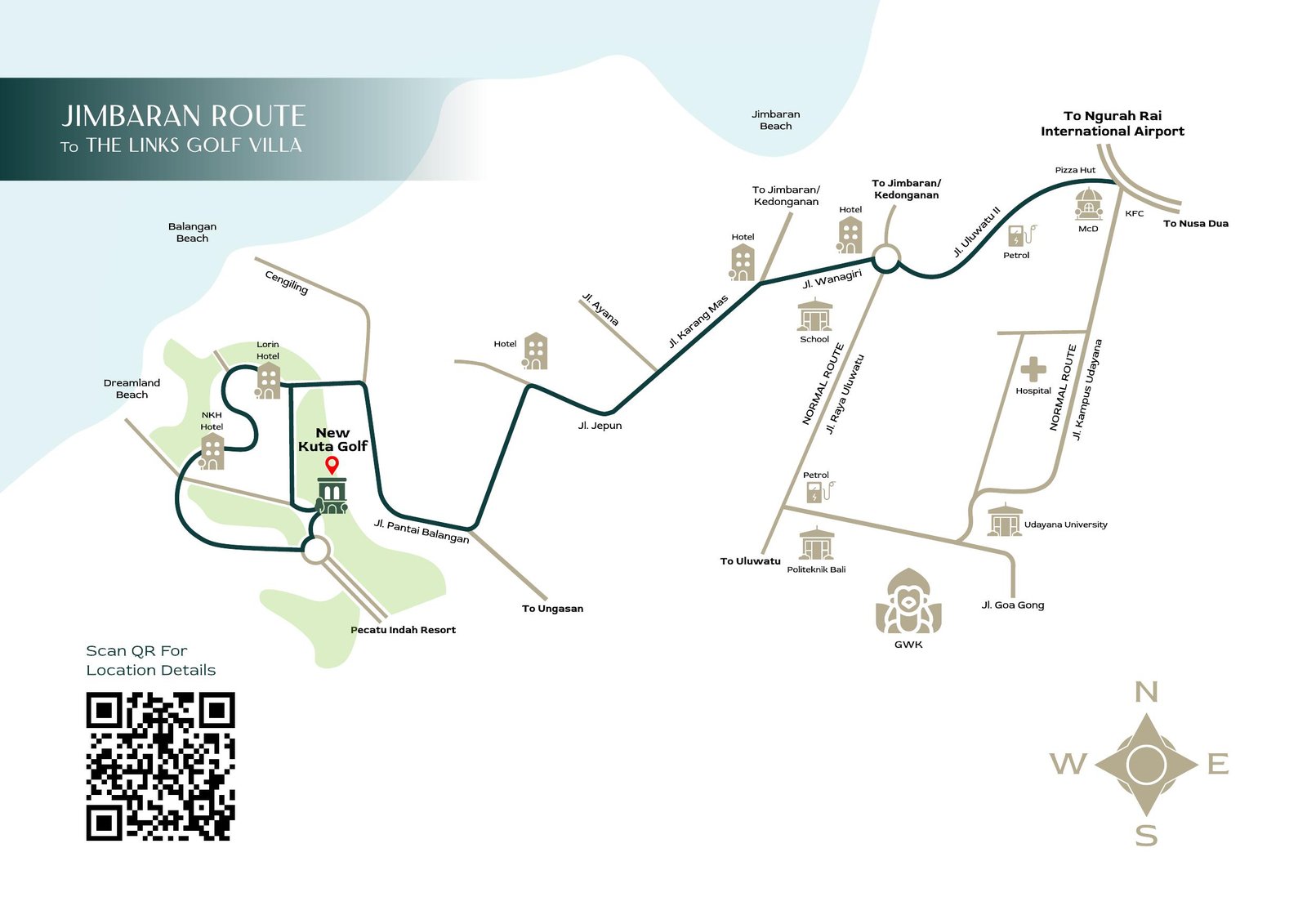 Peta rute Jimbaran menuju The Links Golf Villa Pecatu Bali